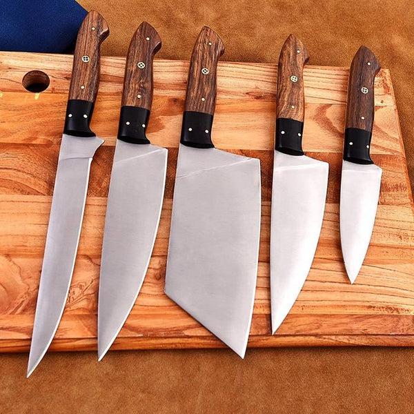 Steel Knife Set with Leather Cover & Unique Handles 5 Pcs