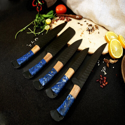 Hand Forged Damascus steel chef set of 5 knives