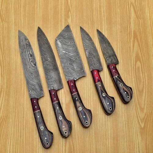 Handmade Damascus Chef Knife Set 5 Pcs,damascus Chef Set,hand Forged Knives,hand  Forged Knives,anniversary & Birthday Gift for Men,knives 