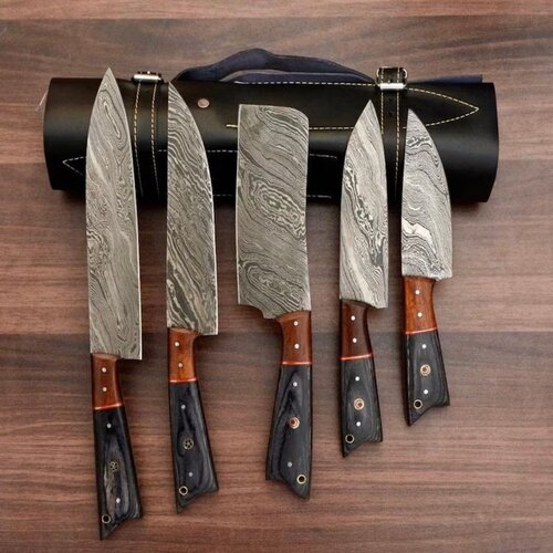 Hand Forged Damascus steel chef set of 5 knives