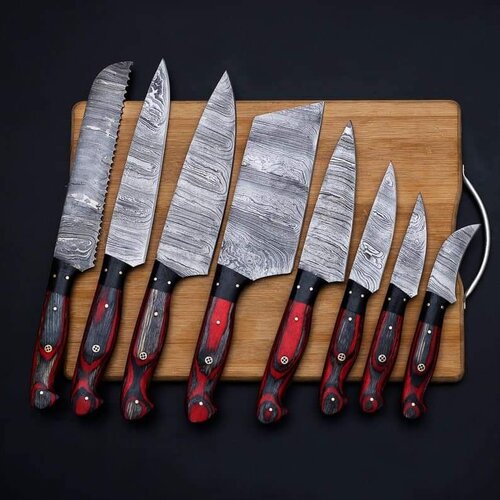 Handmade Damascus Chef set of 8pcs With Leather Cover