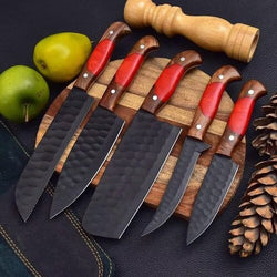 Personalized Handmade Damascus Knife Set  Steel Kitchen Knives