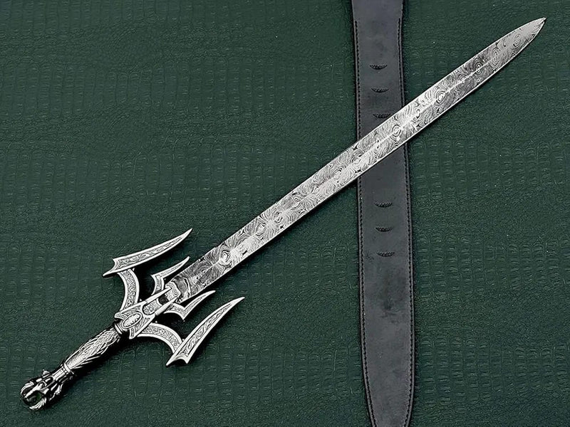 Handmade Damascus Steel Blade 37" Long Barbarian Sword/Templar Knight Sword