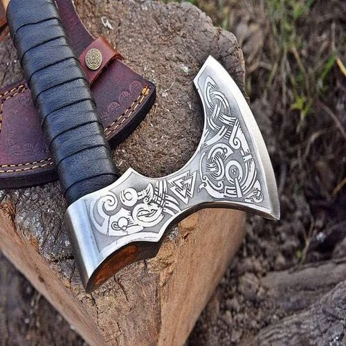 Custom Gift Forged Carbon Steel Viking Axe Hatchet Rose Wood Shaft