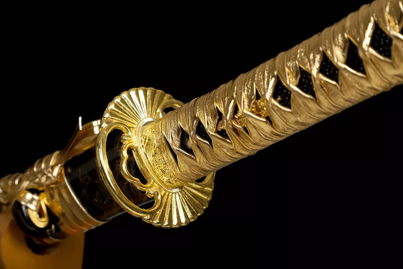 Gold Dragon Phoenix Katana Gold Blade Japanese Samurai Sword Full Tang T10 Steel